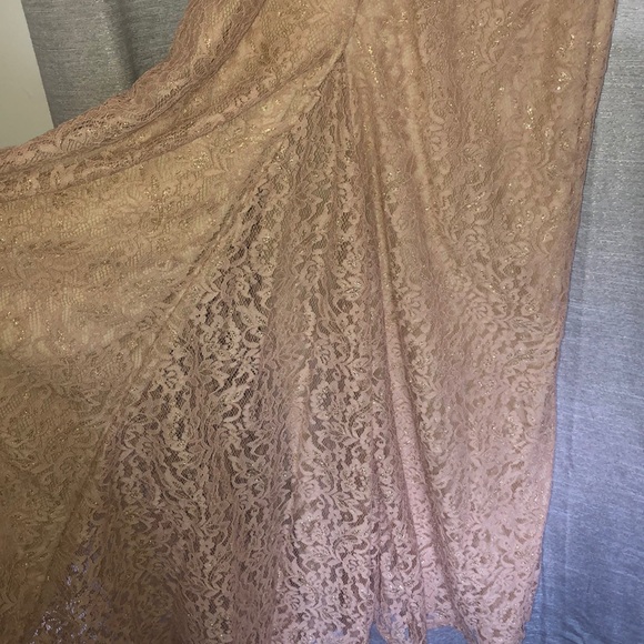Gorgeous Champagne & Gold Lace Evening Gown - Picture 4 of 6